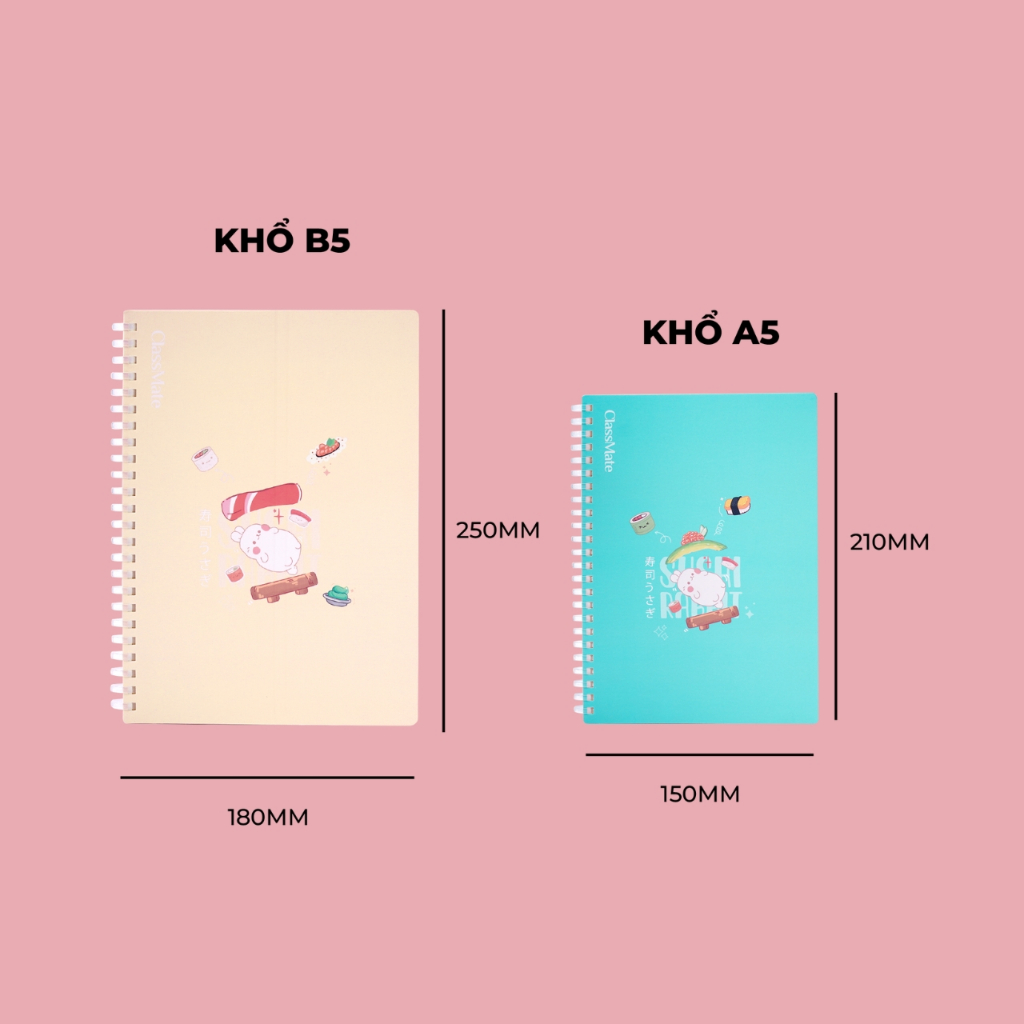 Sổ Lò Xo Nhựa Mềm 200 Trang Tỳ Lên Không Đau Tay Classmate Sổ Tay Ghi Chép Kẻ Ngang 80GSM Khổ A5/B5 Bìa Sushi Viết Bài