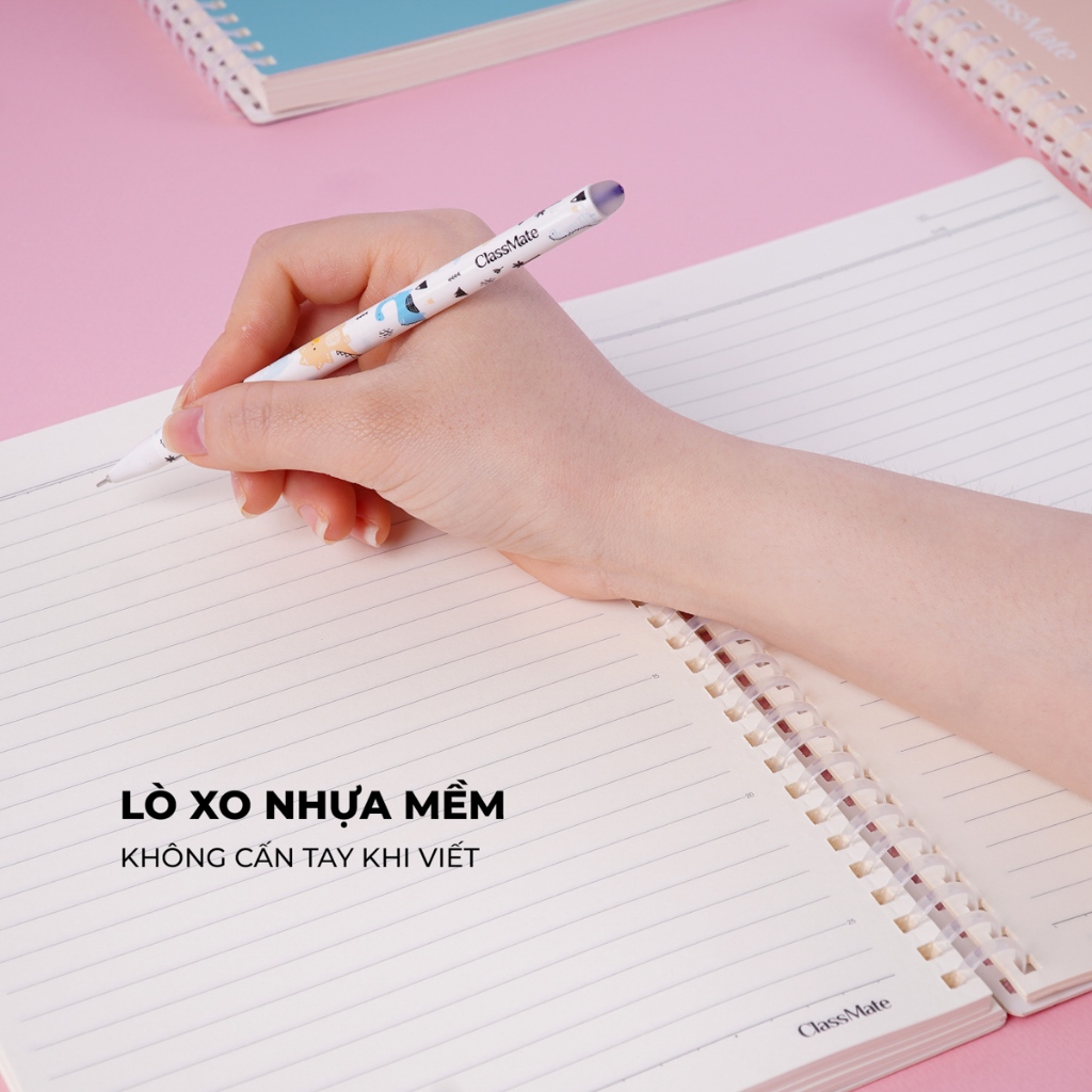 Sổ Lò Xo Nhựa Mềm 200 Trang Tỳ Lên Không Đau Tay Classmate Sổ Tay Ghi Chép Kẻ Ngang 80GSM Khổ A5/B5 Bìa Sushi Viết Bài