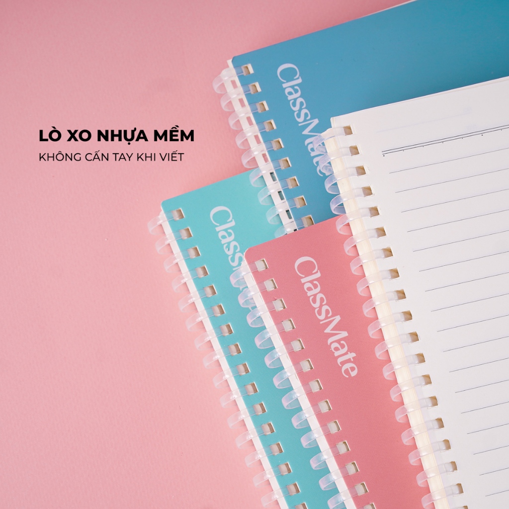 Sổ Lò Xo Nhựa Mềm 200 Trang Tỳ Lên Không Đau Tay Classmate Sổ Tay Ghi Chép Kẻ Ngang 80GSM Khổ A5/B5 Bìa Sushi Viết Bài