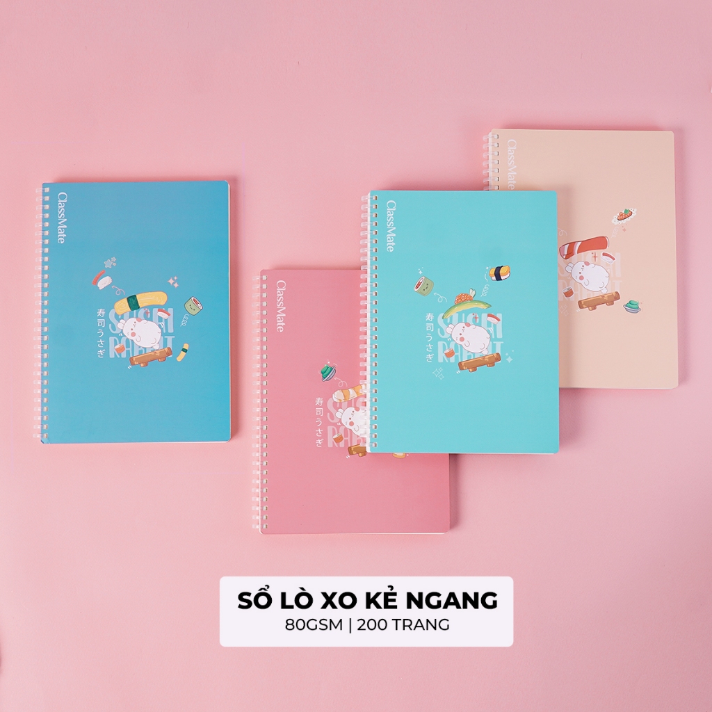 Sổ Lò Xo Nhựa Mềm 200 Trang Tỳ Lên Không Đau Tay Classmate Sổ Tay Ghi Chép Kẻ Ngang 80GSM Khổ A5/B5 Bìa Sushi Viết Bài