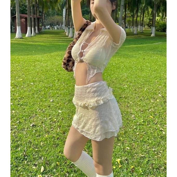 Set bộ đồ bơi bikini 3chi tiết có mút ngực che khuyết điểm kèm áo choàng và chân váy quây phong cách Hàn Quốc MT33 BKN41