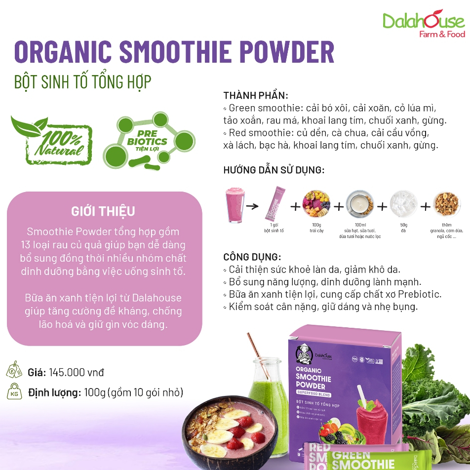 Ảnh Bột sinh tố 13 loại rau củ tổng hợp Dalahouse Organic Smoothie Powder 3
