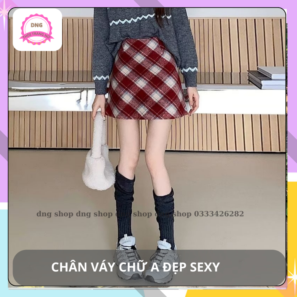 Chân Váy Dạ Ngắn Nữ Đẹp Lưng Cạp Cao ,Chân Váy Chữ A Dạ Kẻ Caro Cao Cấp Sành Điệu Hàn Quốc Kẻ Đen Kẻ Nâu Kẻ ĐỎ DNG