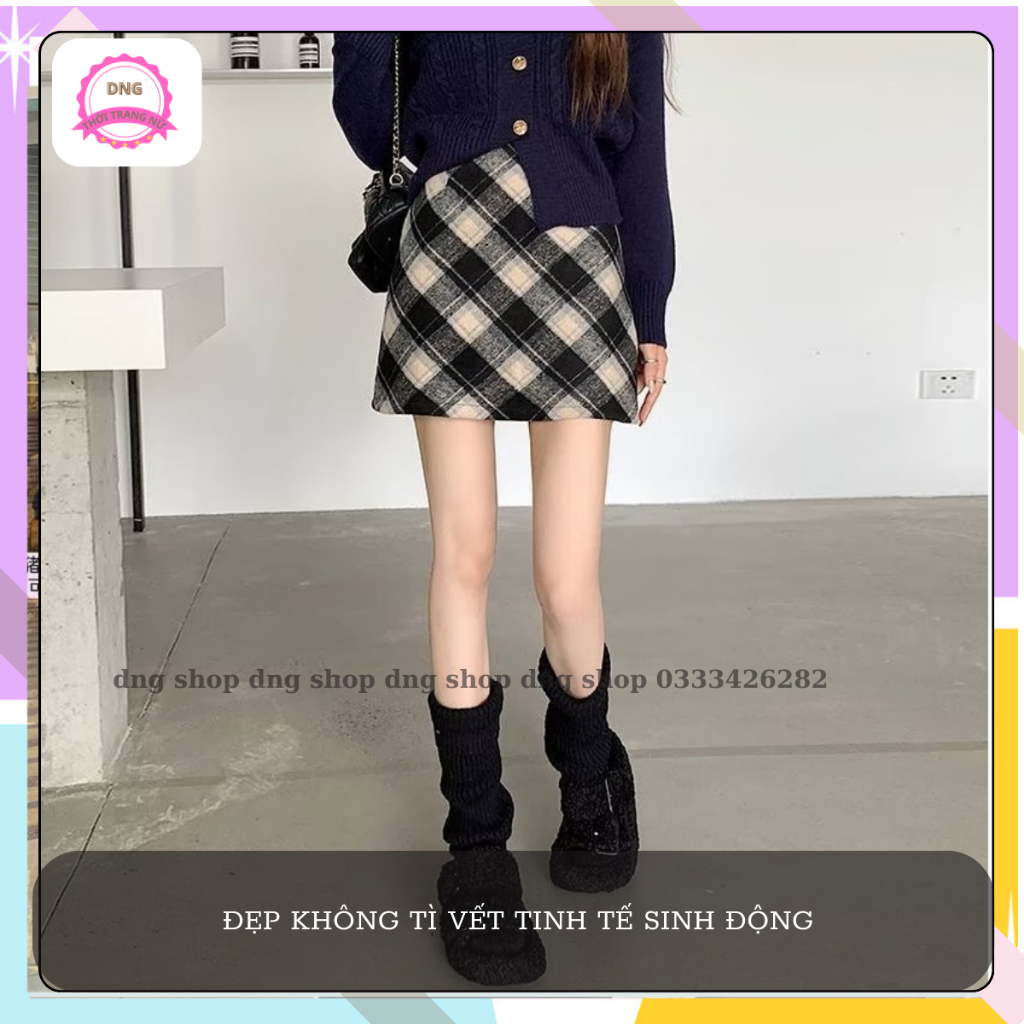 Chân Váy Dạ Ngắn Nữ Đẹp Lưng Cạp Cao ,Chân Váy Chữ A Dạ Kẻ Caro Cao Cấp Sành Điệu Hàn Quốc Kẻ Đen Kẻ Nâu Kẻ ĐỎ DNG