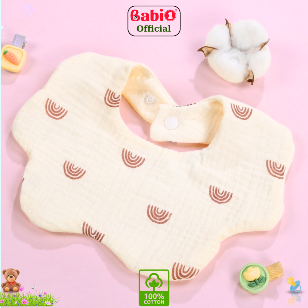 Yếm Ăn Dặm Babi 1 Xô Muslin 6 Lớp Cotton Tự Nhiên Khuy Bấm