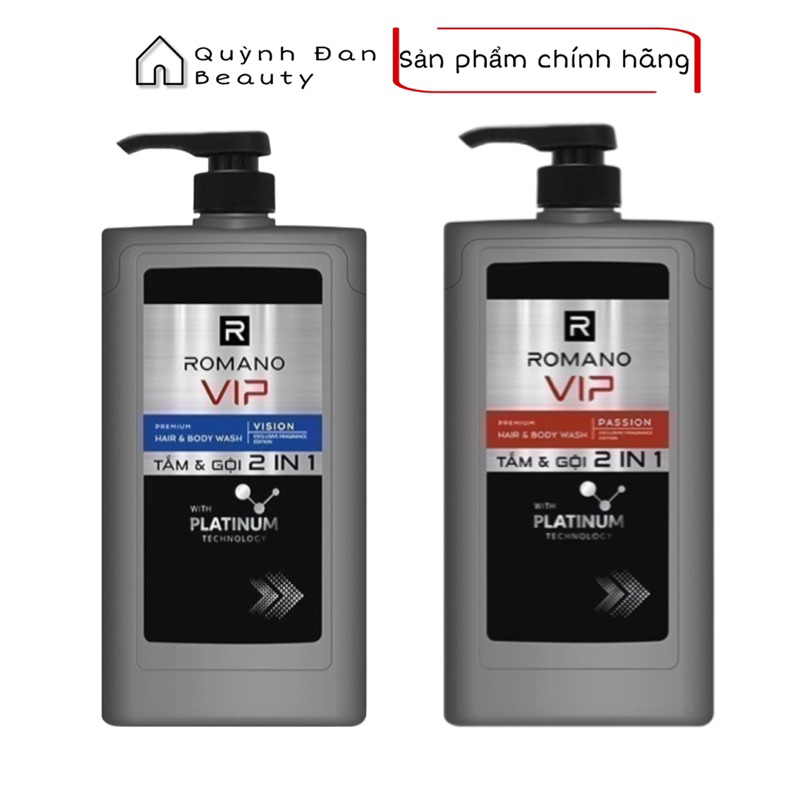 Tắm Gội 2in1 Romano Vip Passion , Vip Vision Hương Nước Hoa cao Cấp 650g/chai