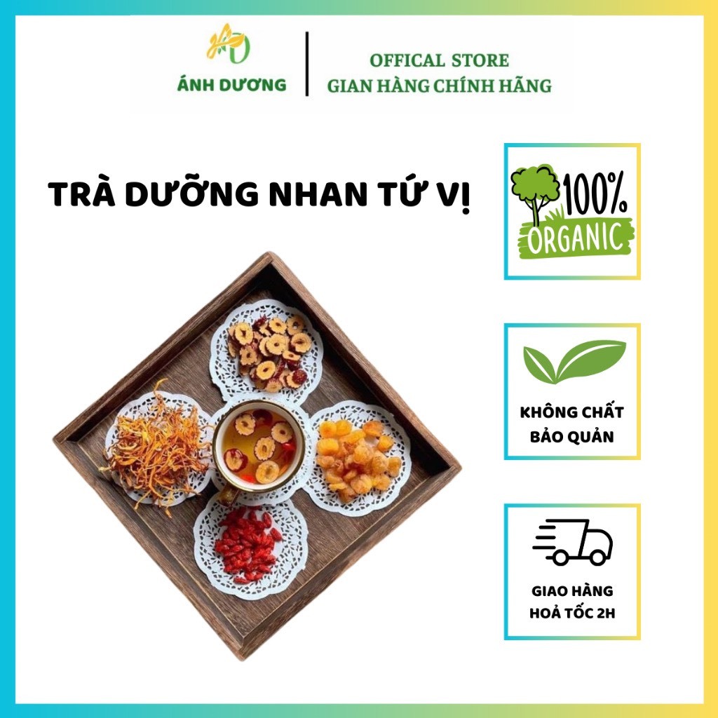 Trà Dưỡng Tâm Dưỡng Nhan Tứ Vị ( Táo đỏ, Kỷ Tử, Long Nhãn, Đông Trùng ) Thảo Mộc Giúp Đẹp Da, Giảm Stress, Ngừa Mất Ngủ