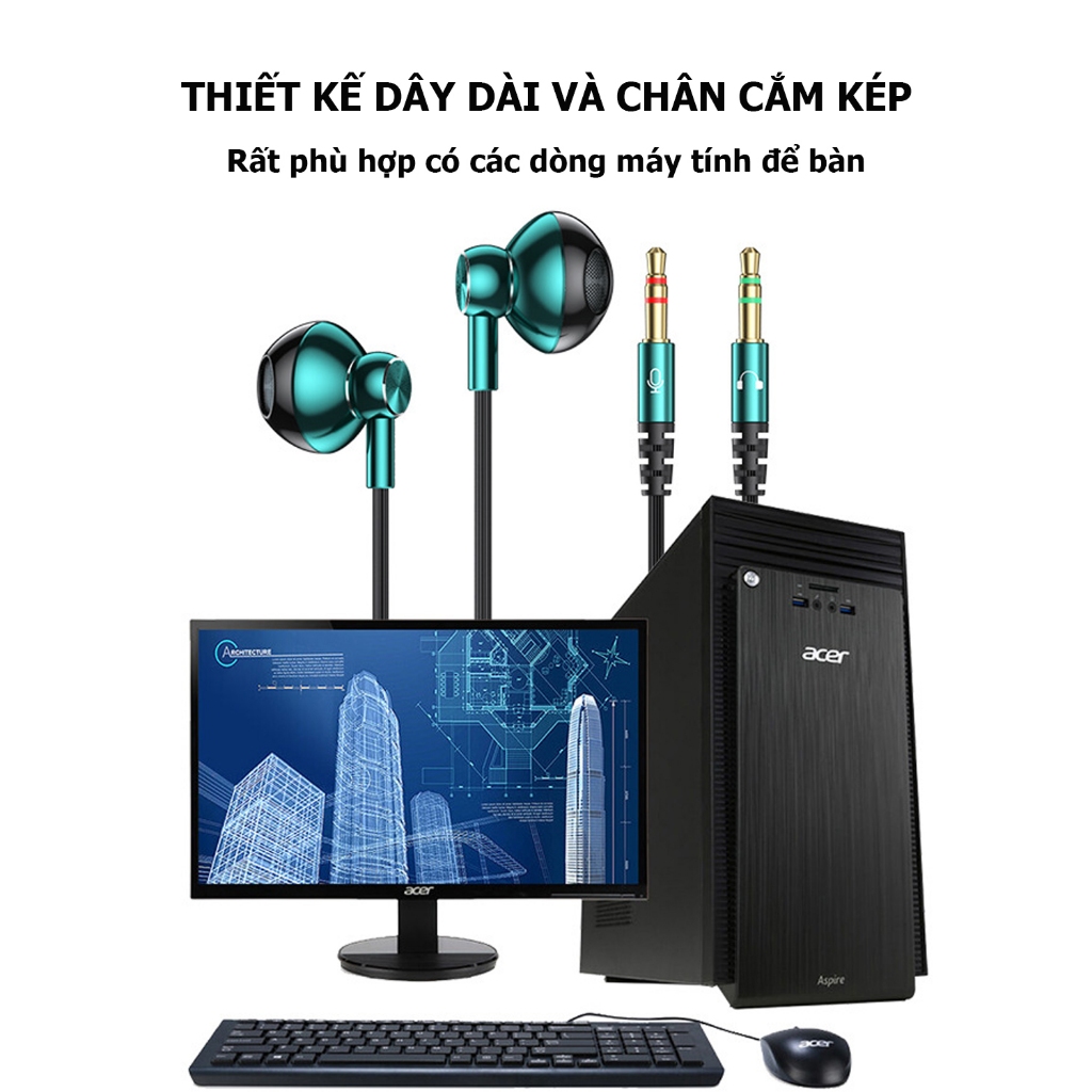 Tai nghe máy tính C70 dành cho máy tính bàn có 2 giắc cắm, có mic đàm thoại, dây dài 2.5m-Poermax | BigBuy360 - bigbuy360.vn