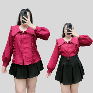 Áo Sơ Mi Kiểu Nữ CÓ BIGSIZE Cổ Tiểu Thư Tay Dài Phồng Nhấn Bèo Dễ Thương 50-100kg SM146