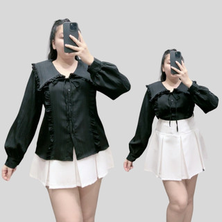 Áo Sơ Mi Kiểu Nữ CÓ BIGSIZE Cổ Tiểu Thư Tay Dài Phồng Nhấn Bèo Dễ Thương 50-100kg SM146