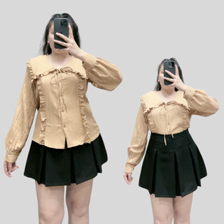 Áo Sơ Mi Kiểu Nữ CÓ BIGSIZE Cổ Tiểu Thư Tay Dài Phồng Nhấn Bèo Dễ Thương 50-100kg SM146