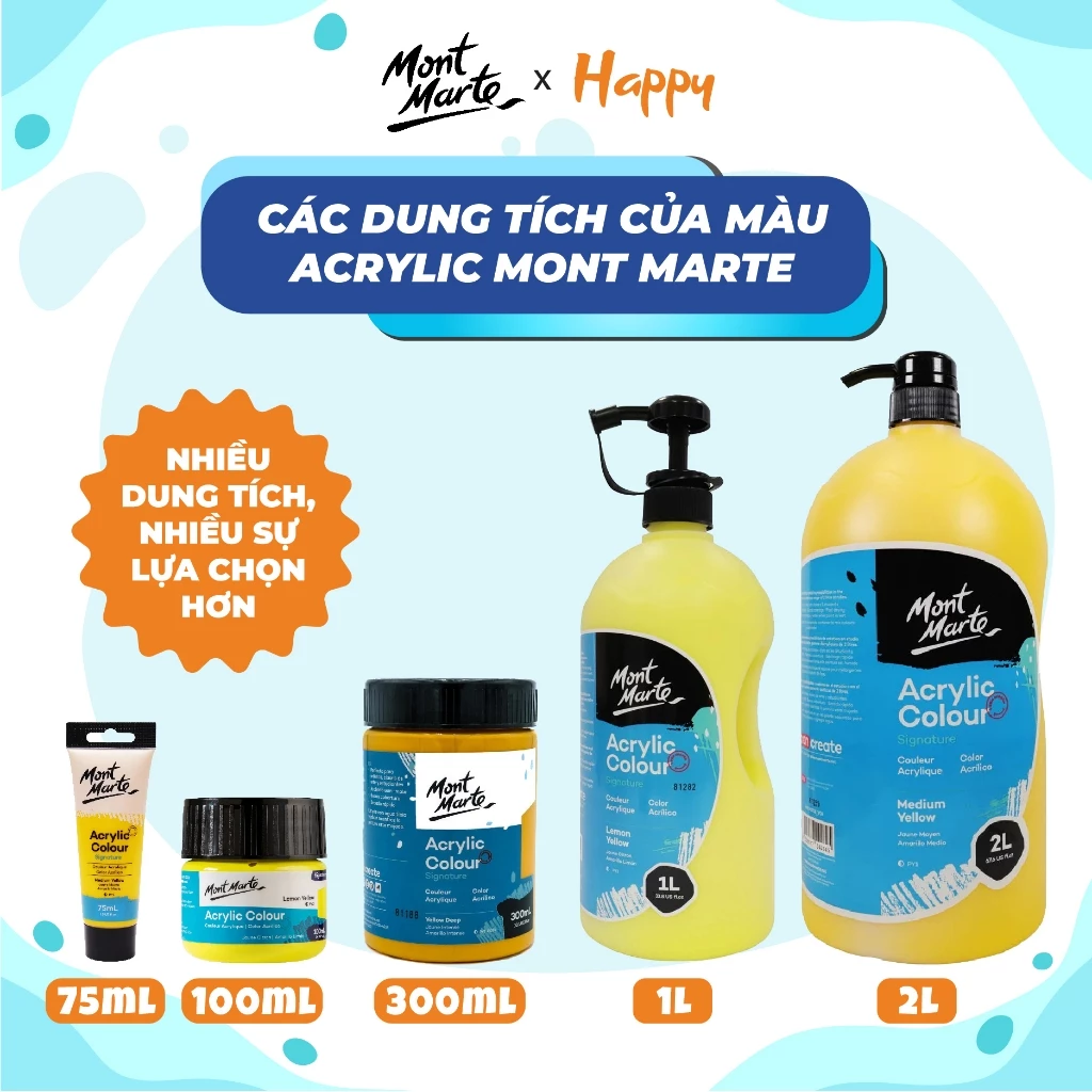[Hỏa tốc HCM] Màu Nước Acrylic 3D Mont Marte 100ml Cao Cấp - Vẽ Trên Vải, Kính, Đá, Gỗ, Gốm Sứ,...