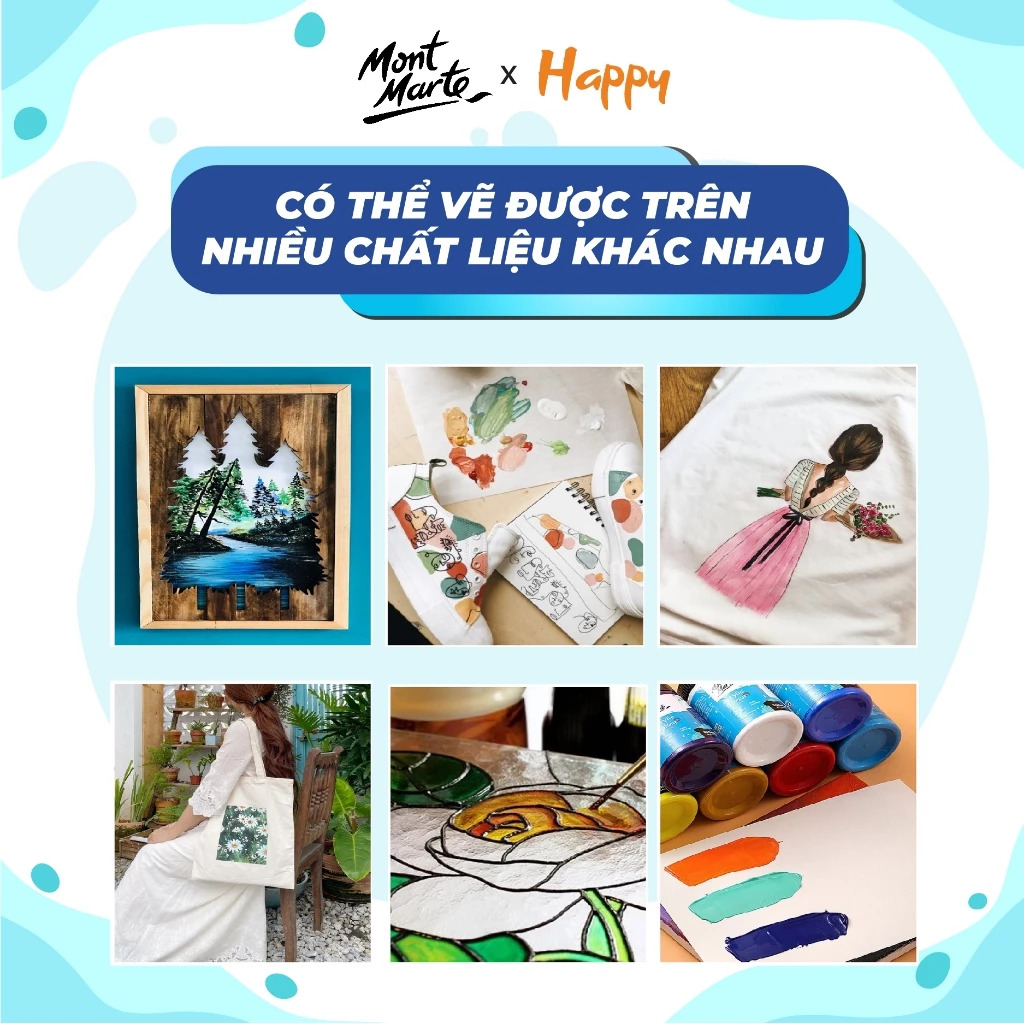 [Hỏa tốc HCM] Màu Nước Acrylic 3D Mont Marte 100ml Cao Cấp - Vẽ Trên Vải, Kính, Đá, Gỗ, Gốm Sứ,...