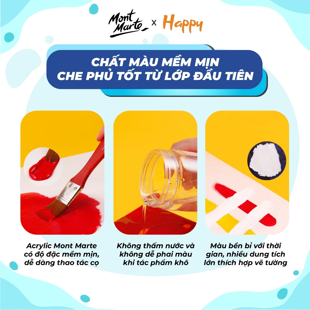 [Hỏa tốc HCM] Màu Nước Acrylic 3D Mont Marte 100ml Cao Cấp - Vẽ Trên Vải, Kính, Đá, Gỗ, Gốm Sứ,...