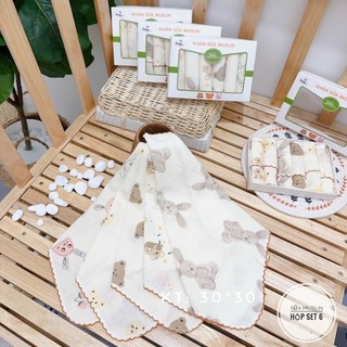 Hộp 6 Khăn Sữa 2 Lớp Muslin Himom Cho Bé Siêu Thấm Hút Size 30*30cm