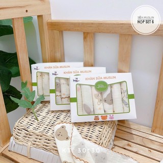 Hộp 6 Khăn Sữa 2 Lớp Muslin Himom Cho Bé Siêu Thấm Hút Size 30*30cm