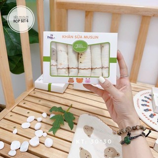 Hộp 6 Khăn Sữa 2 Lớp Muslin Himom Cho Bé Siêu Thấm Hút Size 30*30cm