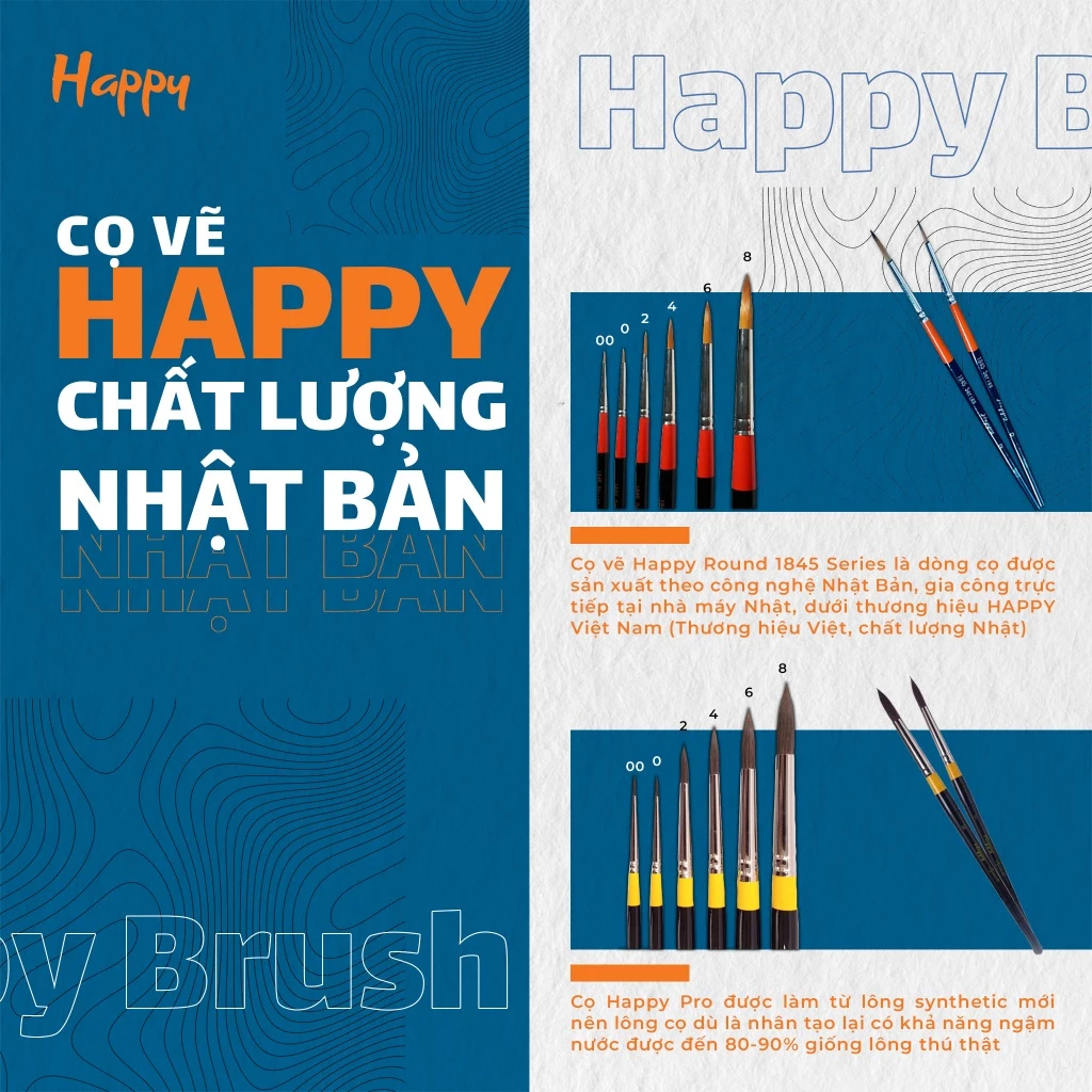 [Hỏa tốc HCM] Cọ Vẽ Màu Nước Happy Series 1845 - Đầu Tròn và Đầu Set - Nhiều Size Khác Nhau