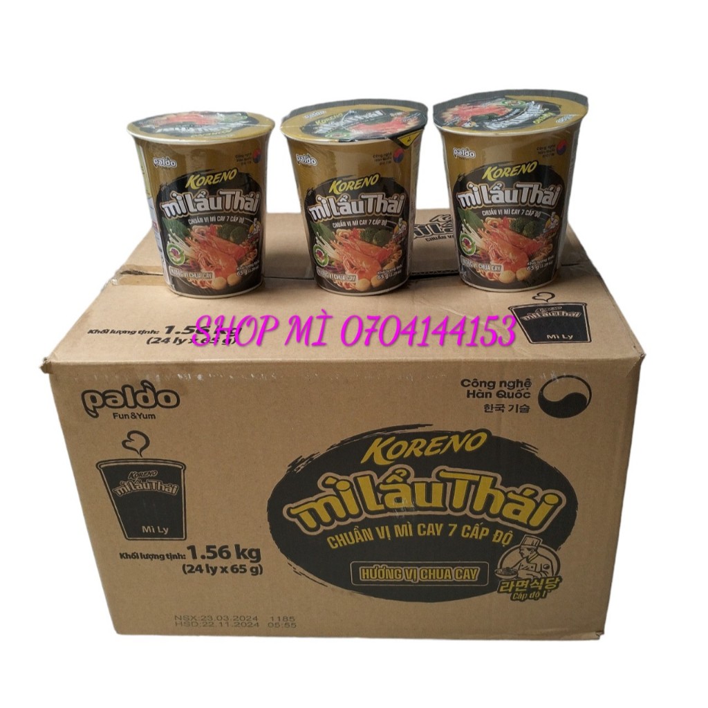 (Free ship)Thùng 12 ly mì KORENO Lẩu Thái hương vị Chua cay 65gr - chuẩn vị mì cay 7 cấp độ