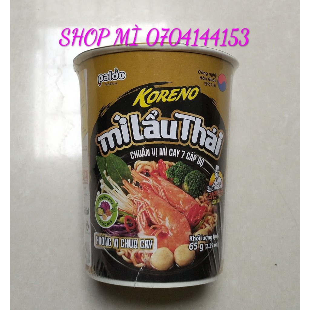 (Free ship)Thùng 12 ly mì KORENO Lẩu Thái hương vị Chua cay 65gr - chuẩn vị mì cay 7 cấp độ
