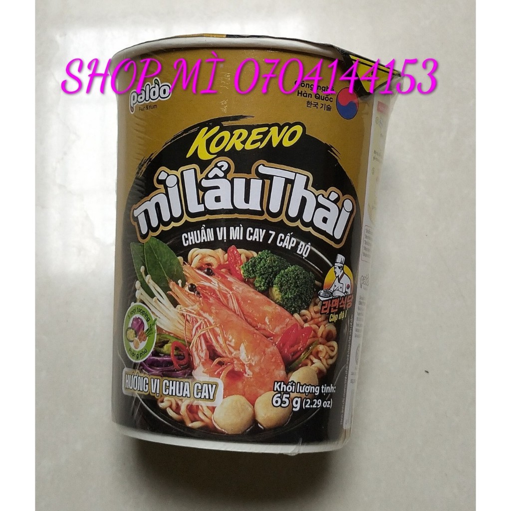 (Free ship)Thùng 12 ly mì KORENO Lẩu Thái hương vị Chua cay 65gr - chuẩn vị mì cay 7 cấp độ