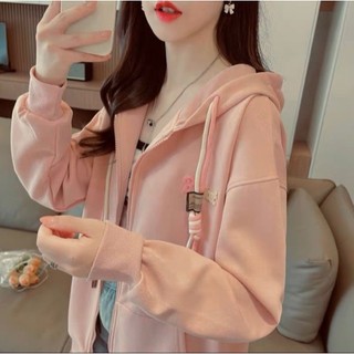 Áo Khoác Nỉ Nữ Form Rộng Thêu Chữ Có 2 Dây Rút Chất Vải POLY Da Ngoại Nón To 2 Lớp