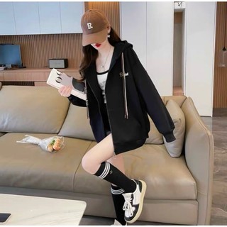 Áo Khoác Nỉ Nữ Form Rộng Thêu Chữ Có 2 Dây Rút Chất Vải POLY Da Ngoại Nón To 2 Lớp