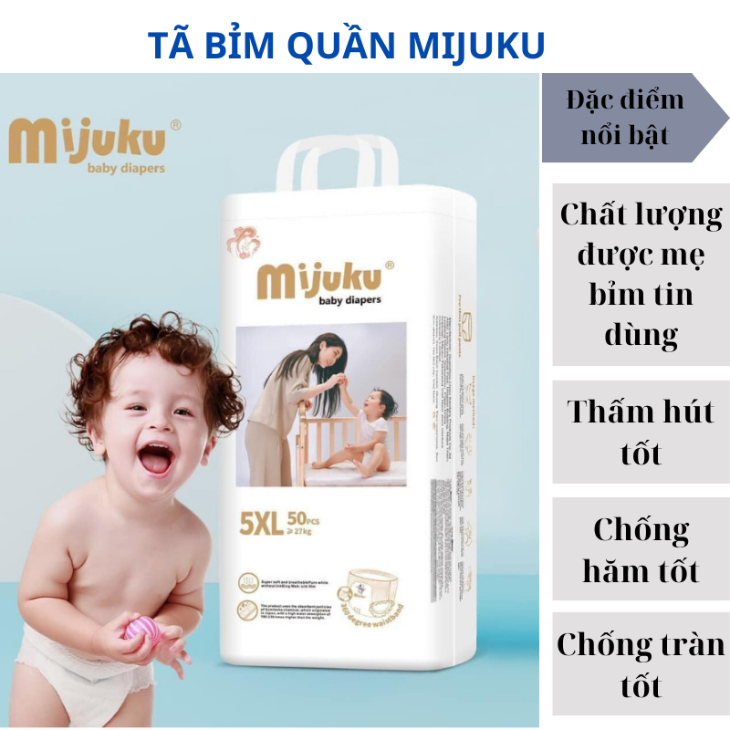 Bỉm quần Mijuku chính hãng 5 miếng size M,L,XL,2XL dùng thử thấm hút ...
