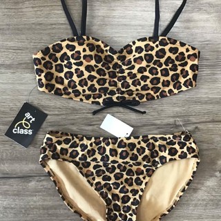 Bộ đồ bơi 2 mảnh đi biển cho bé gái, chất vải co dãn tốt họa tiết da báo hàng xuất dư của CAT JACK