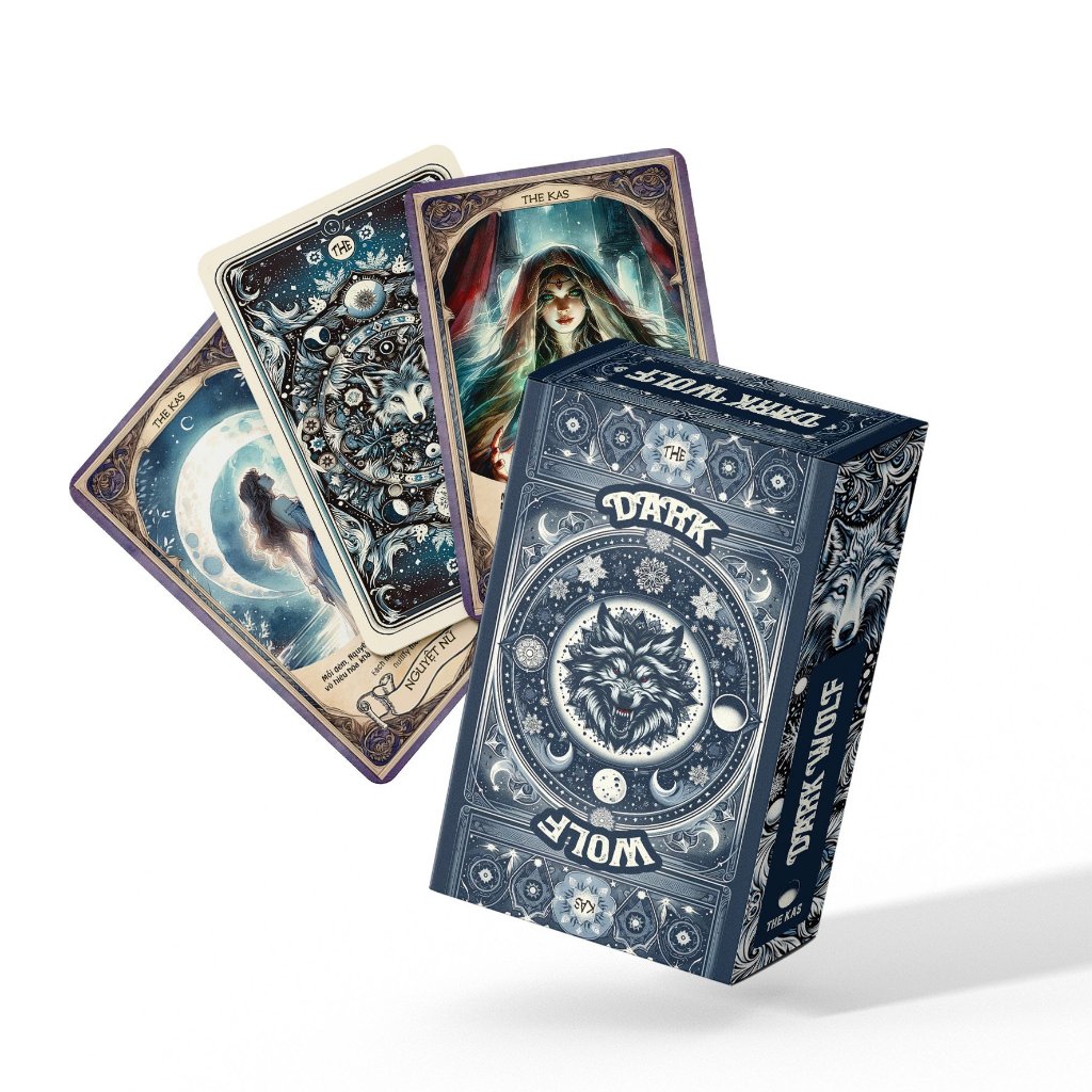 Bộ Bài Ma Sói Tarot Dark Wolf 30 Song Ngữ Lá Bài Dành Cho Mọi Lứa Tuổi, Bộ Bài Ma Sói Đen Tối Việt Hoá