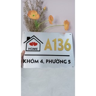 BẢNG, BIỂN SỐ NHÀ. Alu xước bạc/ alu vàng gương + Mica, số nổi alu gương ngoài trời