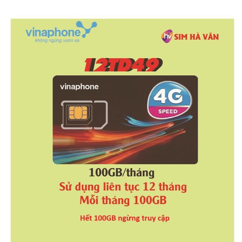 12TD49 - Sim Vinaphone, mỗi tháng 100GB, hết 100GB ngừng truy cập ...