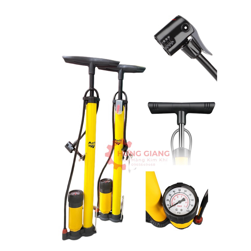Bơm Tay Xe Đạp, Xe Máy Có Đồng Hồ Chính Hãng (Tặng kèm dây bơm xe)