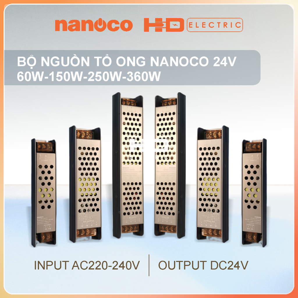 Bộ nguồn tổ ong 24V Nanoco 60W 150W 250W 360W dùng cho Led dây trong ...