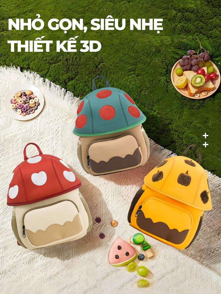 Ảnh Balo trẻ em mẫu giáo mầm non 1989KIDS từ 2 đến 5 tuổi,chất liệu mềm mại,hình nấm đáng yêu,Balo trẻ em cho bé trai bé gái 1