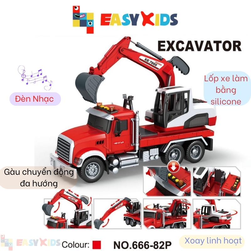 Máy Xúc Đồ Chơi Cỡ Lớn Toystar Như Thật, Xe Công Trình Ô Tô Máy Xúc Cho Bé Có Đèn Nhạc