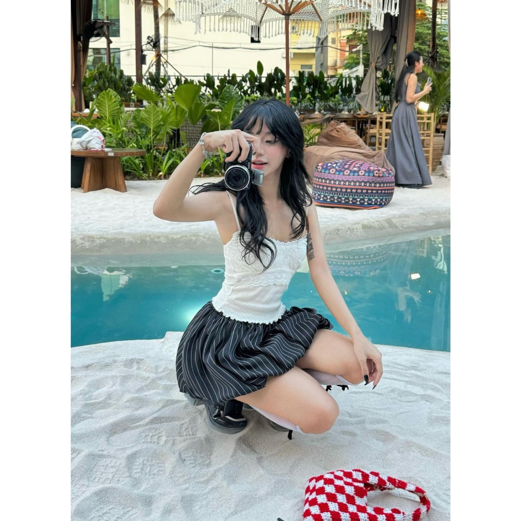 (CS) Áo Hai Dây Nơ Ren Form Ôm, Áo Dây Viền Ren Croptop Thoáng Mát | ELEGANT TOP | Secodee