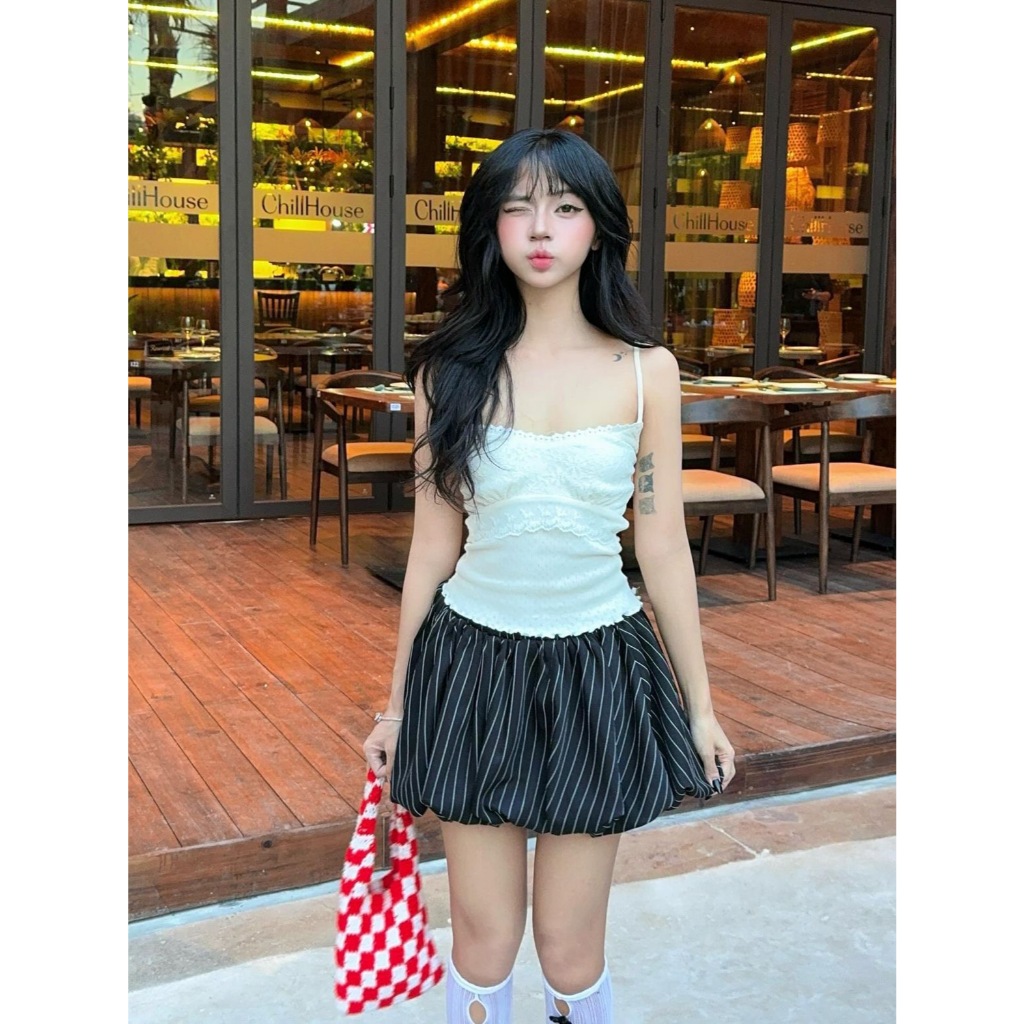 (CS) Áo Hai Dây Nơ Ren Form Ôm, Áo Dây Viền Ren Croptop Thoáng Mát | ELEGANT TOP | Secodee