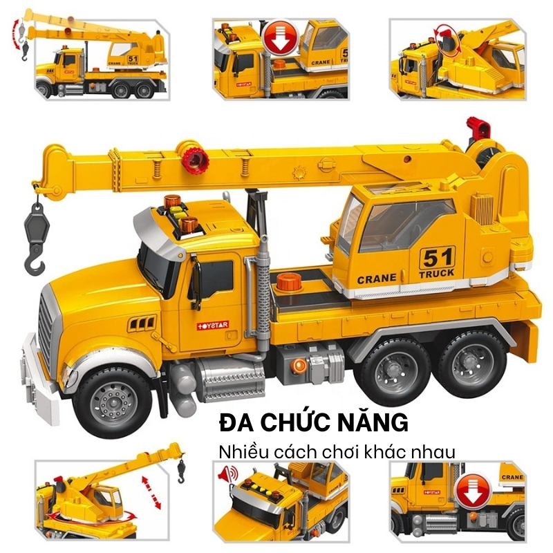 Xe Cần Cẩu Đồ Chơi Cho Bé Toystar, Xe Công Trình Cần Cẩu Cỡ Lớn Có Đèn Nhạc Như Thật