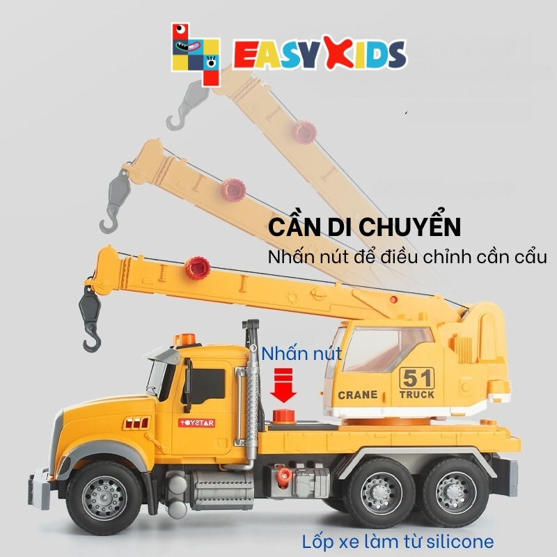 Xe Cần Cẩu Đồ Chơi Cho Bé Toystar, Xe Công Trình Cần Cẩu Cỡ Lớn Có Đèn Nhạc Như Thật