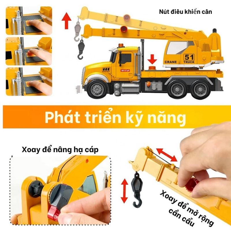 Xe Cần Cẩu Đồ Chơi Cho Bé Toystar, Xe Công Trình Cần Cẩu Cỡ Lớn Có Đèn Nhạc Như Thật