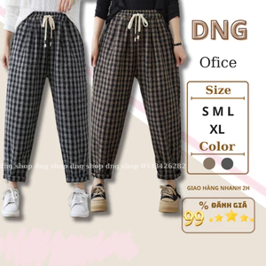 Quần Baggy Nữ ĐẸp Lưng Cạp Cao Dạ KẺ Caro,Quần Dài Thụng Kẻ Xám-Kẻ Nâu Lưng Thun Dây Rút cao cấp hàn quốc DNG