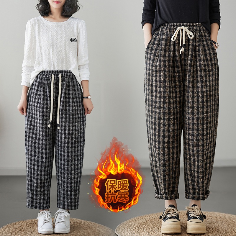 Quần Baggy Nữ ĐẸp Lưng Cạp Cao Dạ KẺ Caro,Quần Dài Thụng Kẻ Xám-Kẻ Nâu Lưng Thun Dây Rút cao cấp hàn quốc DNG