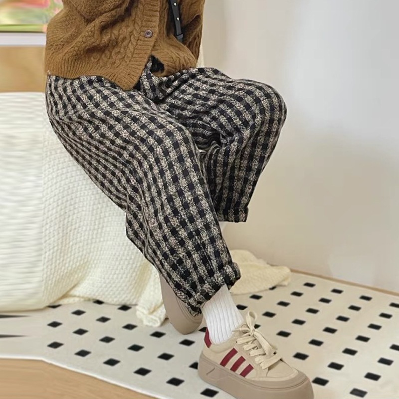 Quần Baggy Nữ ĐẸp Lưng Cạp Cao Dạ KẺ Caro,Quần Dài Thụng Kẻ Xám-Kẻ Nâu Lưng Thun Dây Rút cao cấp hàn quốc DNG