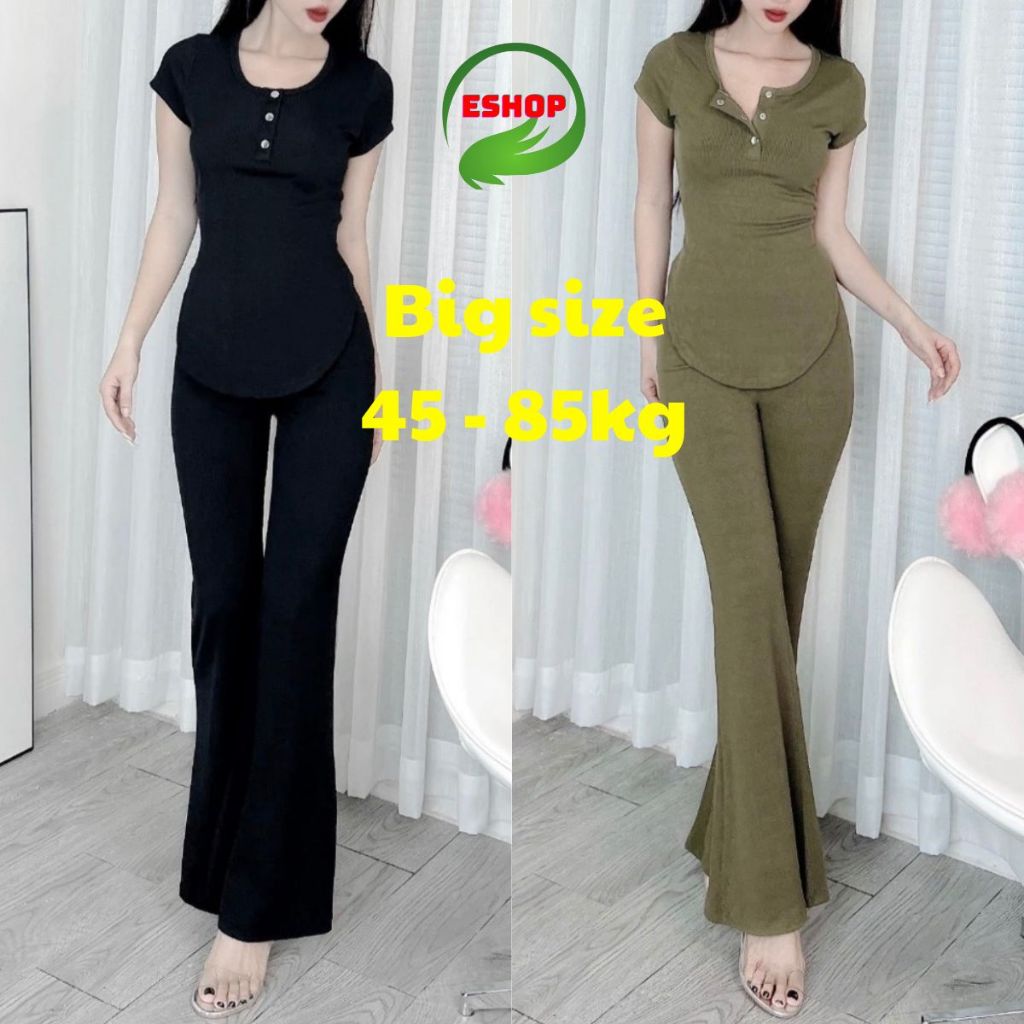 Set Bigsize Đồ Bộ Nữ Quần Ống Loe Mặc Hè ESHOP Đồ Mặc Nhà Quần Dài Áo Tay Ngắn Xinh Set Bộ Đẹp BL68