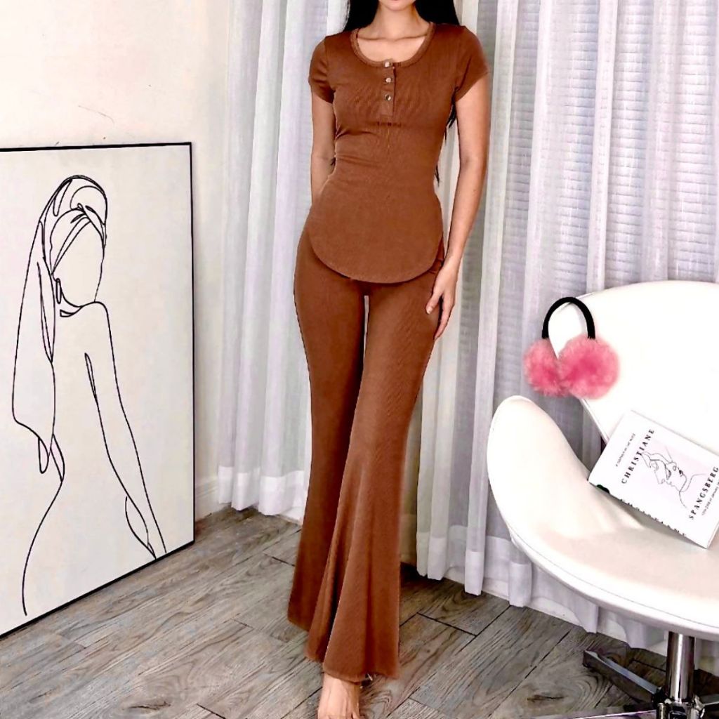 Set Bigsize Đồ Bộ Nữ Quần Ống Loe Mặc Hè ESHOP Đồ Mặc Nhà Quần Dài Áo Tay Ngắn Xinh Set Bộ Đẹp BL68