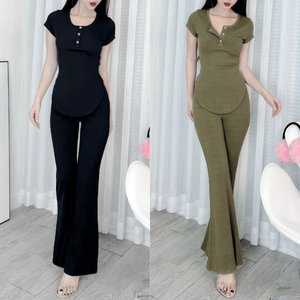 Set Bigsize Đồ Bộ Nữ Quần Ống Loe Mặc Hè ESHOP Đồ Mặc Nhà Quần Dài Áo Tay Ngắn Xinh Set Bộ Đẹp BL68