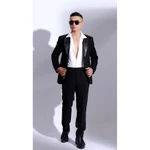 Áo vest nam ôm body màu đen ve phi đen cá tính kiểu 1 nút tặng cà vạt đen và hộp đựng (áo lẻ không quần) — ảnh 3