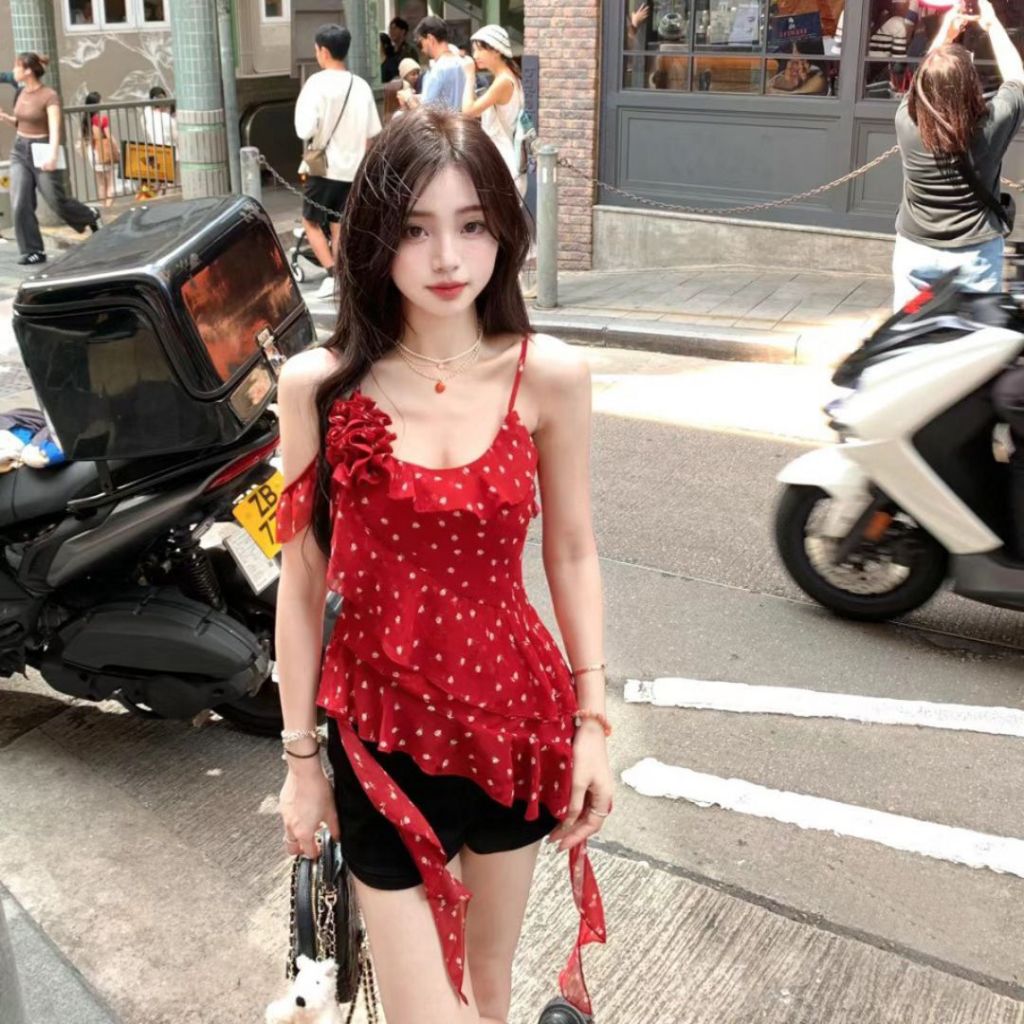 Áo hai dây chấm bi bèo tầng cách điệu Sicily CB503