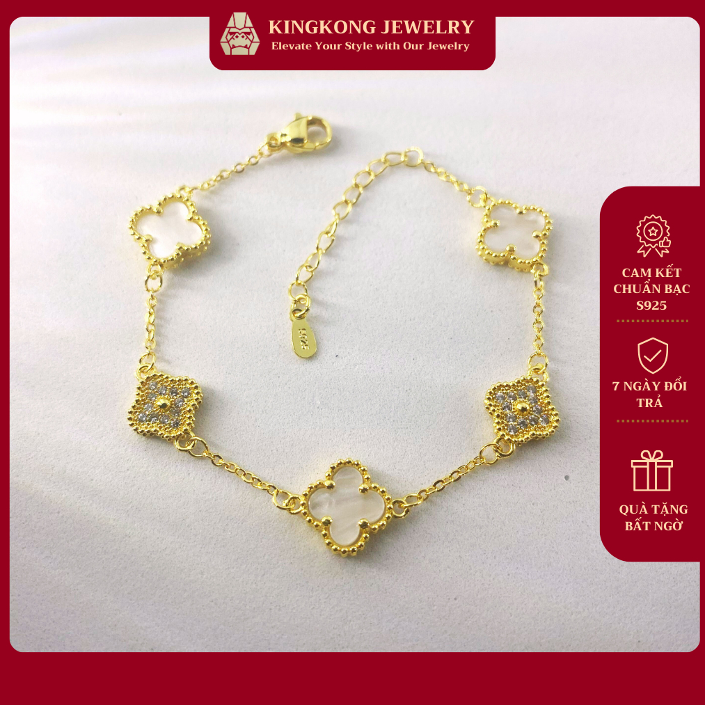 [KKL06] Vòng Tay - Lắc Tay Bạc Hoa Bốn Cánh Đá Zircon 2 Màu Đá, Sản ...